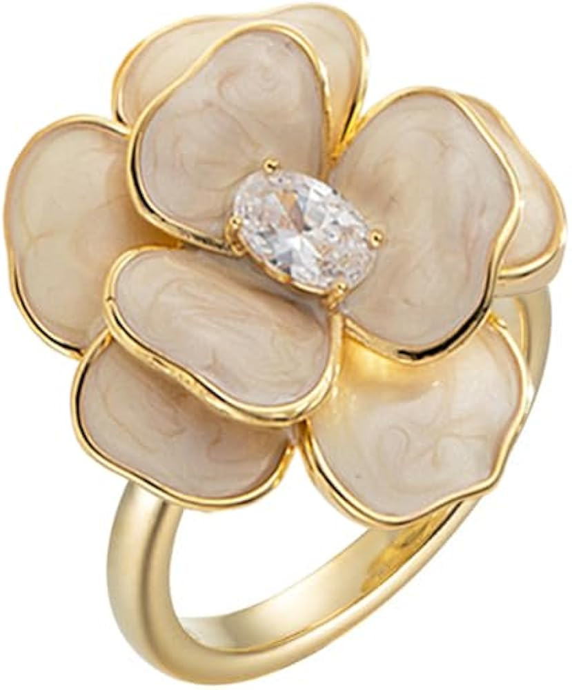 Kokoma Elegant Camellia Flower Ring for Women CZ Diamond Floral Statement Ring Open Wrap Finger Band Wedding Anniversary Promise Rings Dainty Jewelry | Amazon (US)