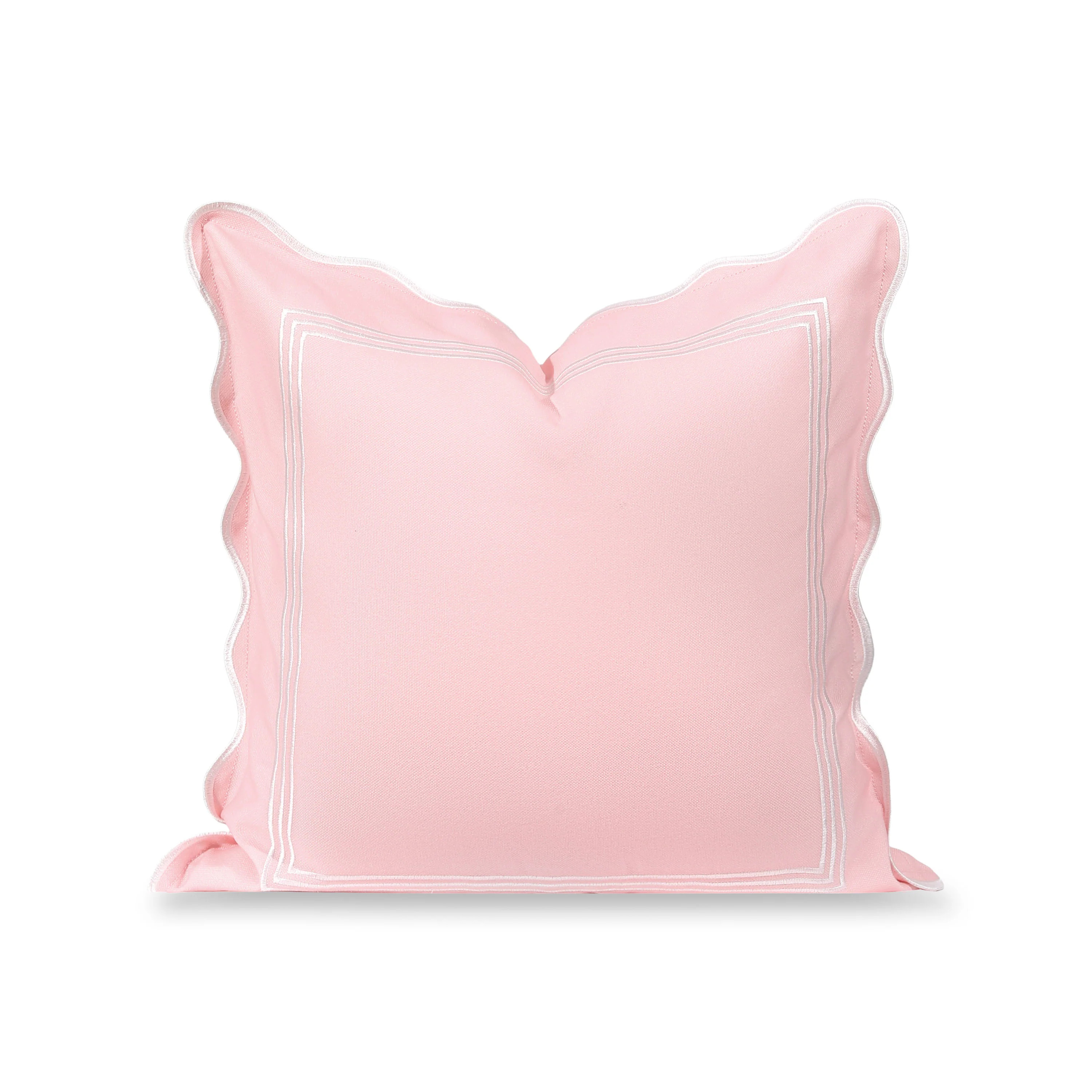 Meidian Frame Scalloped Border, Indoor/Outdoor Pink Pillow Cover, 20 | Hofdeco