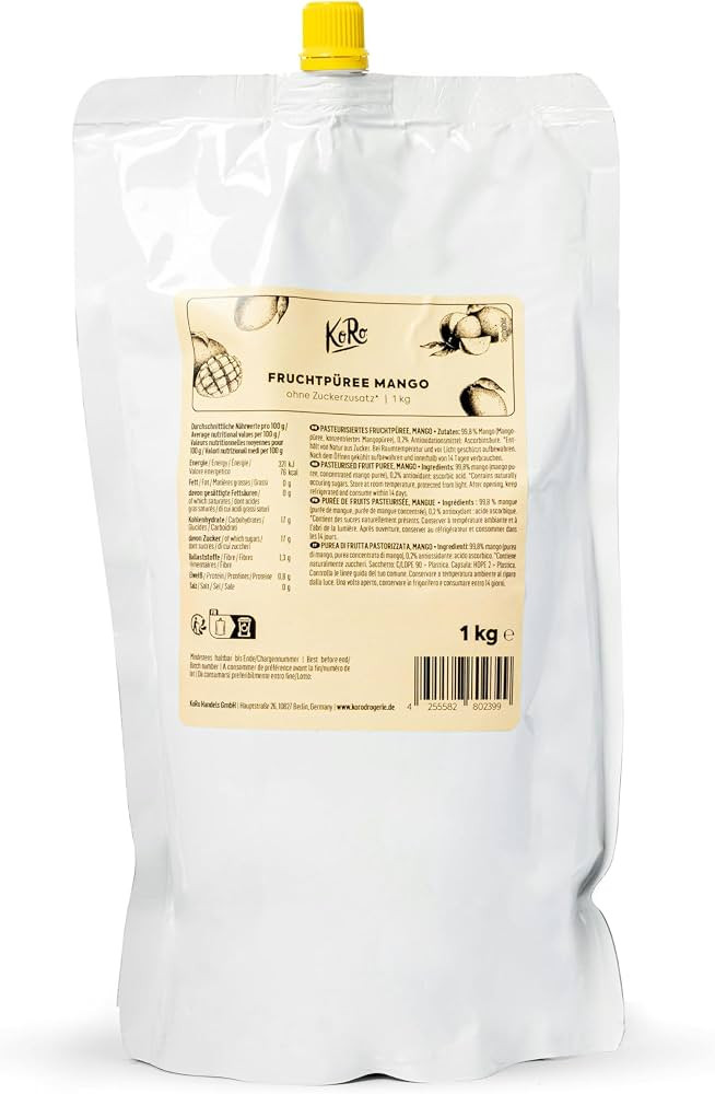 KoRo - Fruchtp\u00fcree Mango 1 kg - Ohne Zuckerzusatz - 100 % sonnengek\u00fcsste Mangos - Lecke... | Amazon (DE)