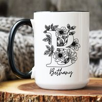 Birthday Gift For Her, Personalized Name Mug, Floral Monogram Coffee Cup, Christmas Or Mother's Day Initial Beautiful Glass Mug Women | Etsy (US)