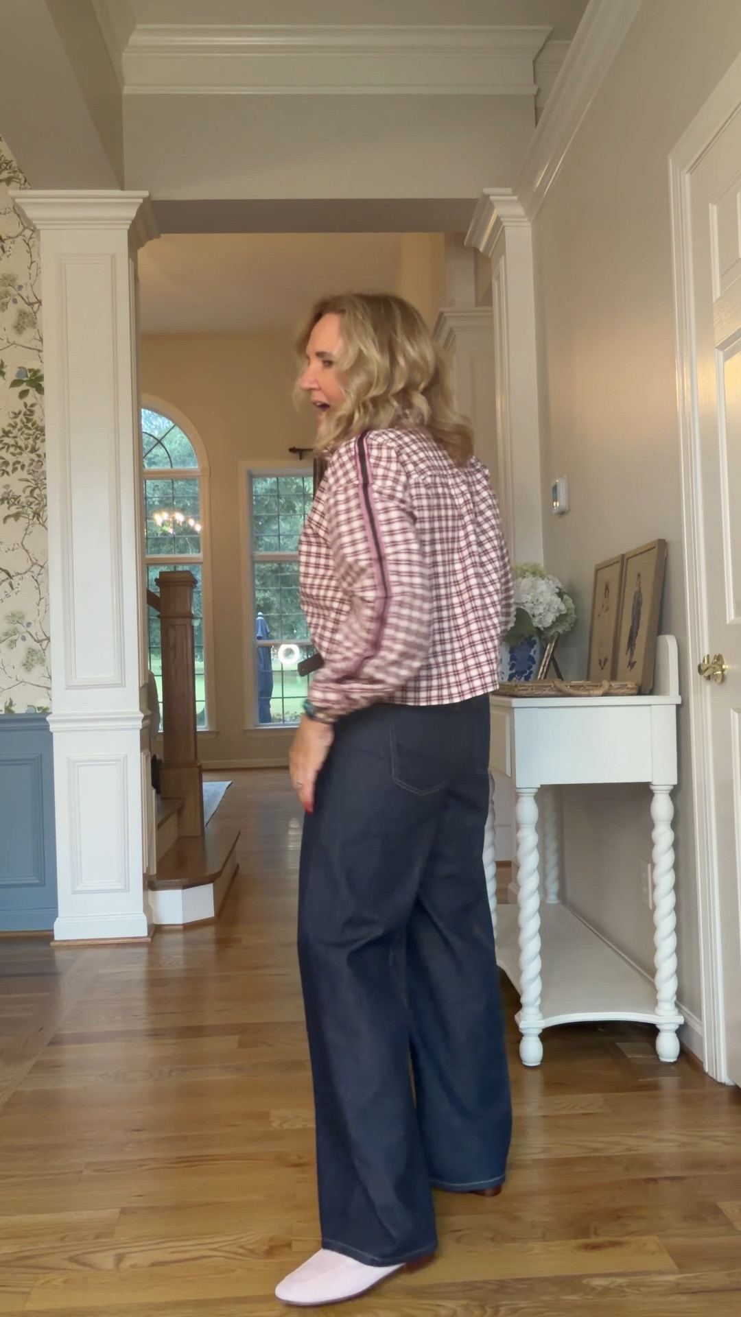 Just got back from dinner and got several compliments from the young crowd on my outfit especially at Aritzia
I just bought the coolest new pants from them. It’s in trouser out of the same wrinkle free crêpe fabric. That’s beautiful.
 Spanx denim on sale med petite 
Plaid blouse with ribbon detail size small this is on sale this weekend too
Belt size medium
Pink suede loafers true to size if you wear socks, but size down if you’re not gonna wear socks

#LTKOver40 #LTKootd #LTKMidsize