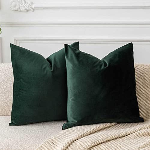 JUSPURBET Euro Army Green Velvet Throw Pillow Covers 26x26 Set of 2,Decorative Solid Soft Cushion Ca | Amazon (US)