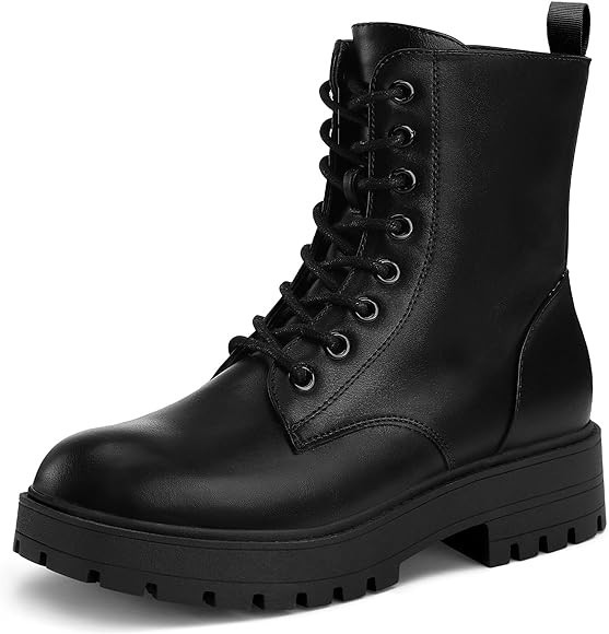 mysoft Women's Combat Boots Platform Chunky Low Heel Lace Up Ankle Booties With Side Zipper Shoes | Amazon (US)