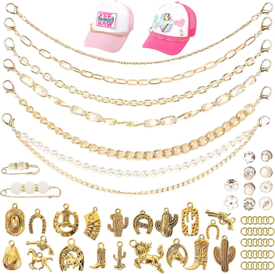Meneng Cowgirl Hat Accessories Kit: 36PCS Western Trucket Hat Chains Bill Decoration for Women - ... | Amazon (US)