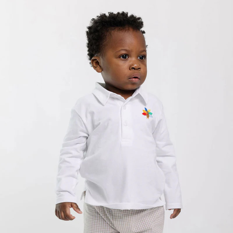 Turkey White Long Sleeve Polo | Classic Whimsy