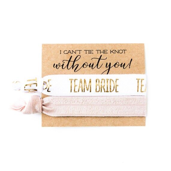 TEAM BRIDE Hair Tie Bridesmaid Gift | Blush Pink, White + Gold Hair Tie Favors, Bridesmaid Propos... | Etsy (US)