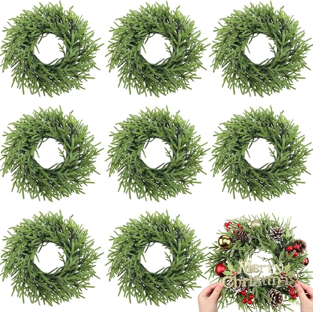 Zeyune 8 Pcs Christmas DIY Green Wreath 14 Inch Artificial Christmas Wreaths Faux Plain Wreaths f... | Amazon (US)