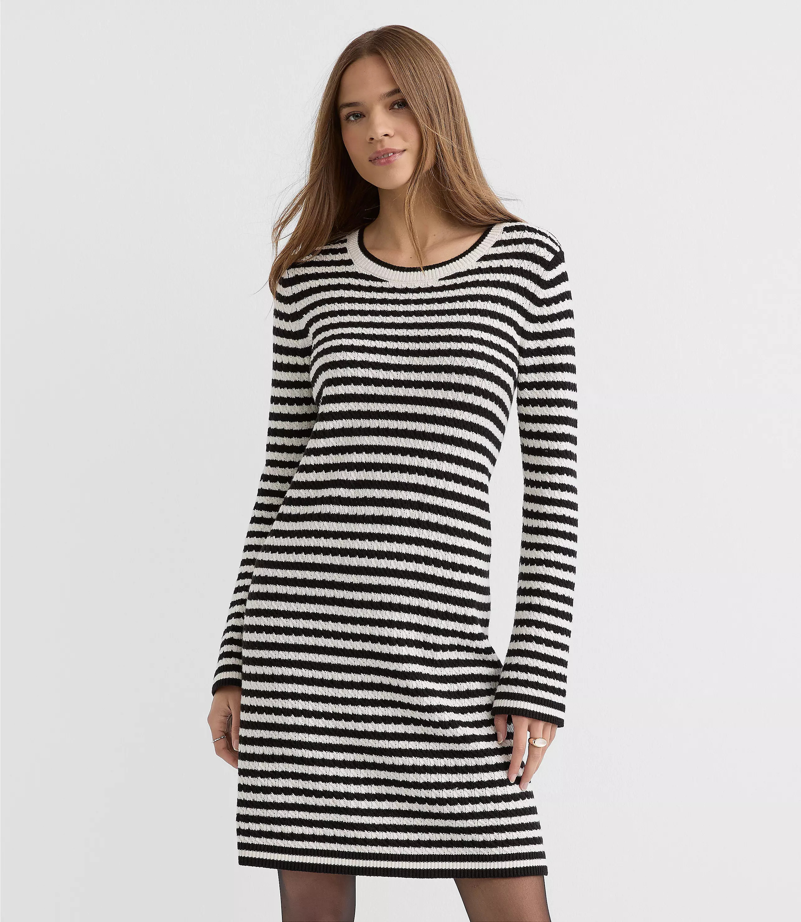 Pointelle Striped Sweater Dress | LOFT