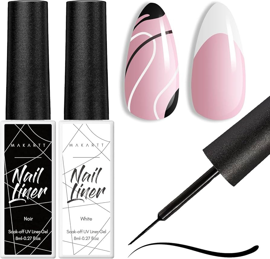 Makartt Gel Nail Polish Liner Set 8ML 2 Colors White and Black for Winter French Nail Art French ... | Amazon (US)