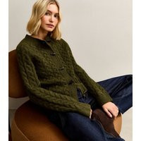 Women's Khaki Cable Knit Toggle Fastening Cardigan New Look | New Look (UK)