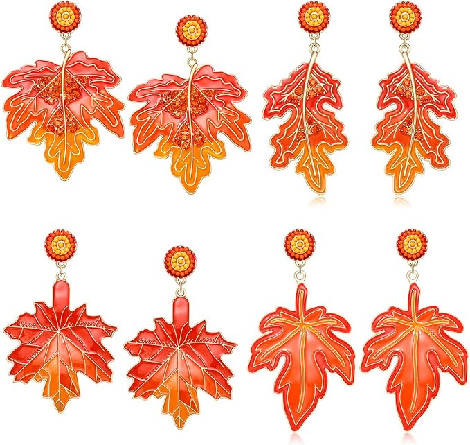 Thanksgiving Fall Earrings for Women Beaded Pumpkin Maple Leaf Earrings Cute Turkey Drop Dangle E... | Amazon (US)