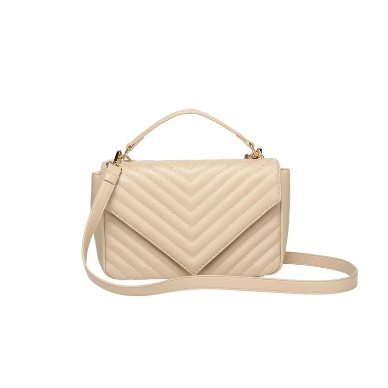 Daisy Rose Quilted Top handle Shoulder Cross body bag - PU Vegan Leather - Beige | Walmart (US)