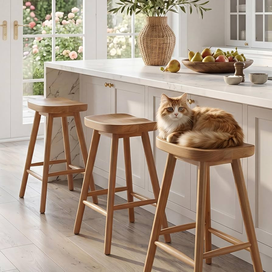 HNY Backless Counter Height Bar Stools Set of 3, 24'' Modern Counter Stool Rustic Farmhouse Woode... | Amazon (US)