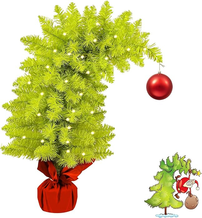 2 FT Whimsical Christmas Tree,Lime Green Bendable Christmas Tree,Branch Artificial Christmas Tree... | Amazon (US)