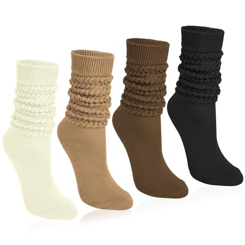 Justay 4 Pairs Slouchy Socks for Women, Scrunch Boot Long Knee High Knit Tube Athletic Slouch Socks for Woman | Amazon (US)