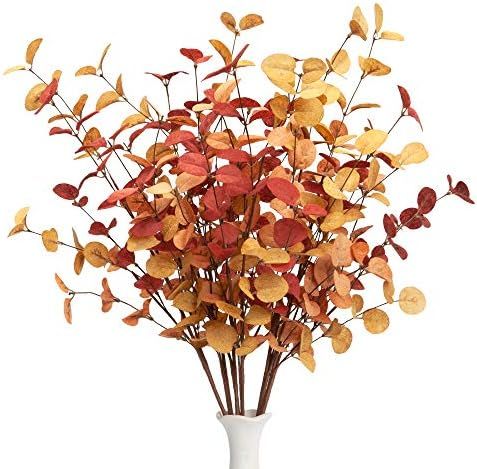 VGIA 6 Pcs Artificial Eucalyptus Stems Fall Decorations with Fall Eucalyptus Leaves Autumn Decoratio | Amazon (US)