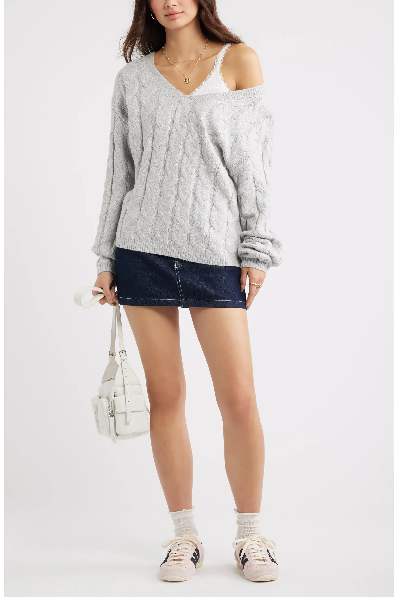 Cable Knit V-Neck Cotton Blend Sweater (Women) | Nordstrom | Nordstrom