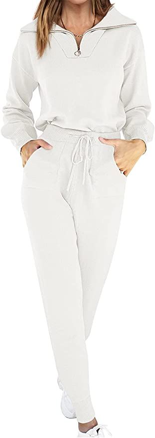 ANRABESS Women's Two Piece Outfits Sweater Sets Long Sleeve Pullover and Drawstring Pants Lounge ... | Amazon (US)