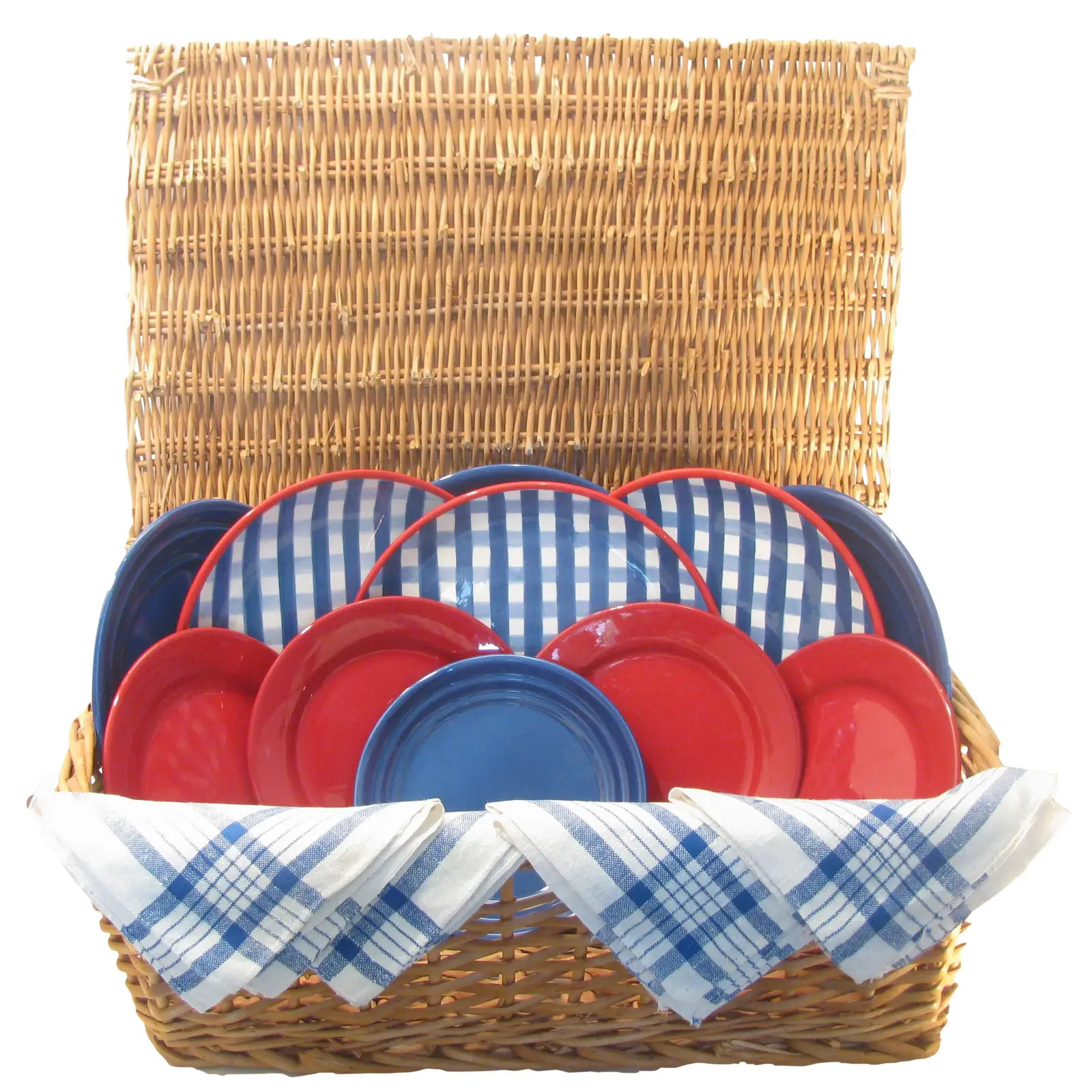 Red, White, & Blue Picnic Hamper, 16 Pieces | Chairish