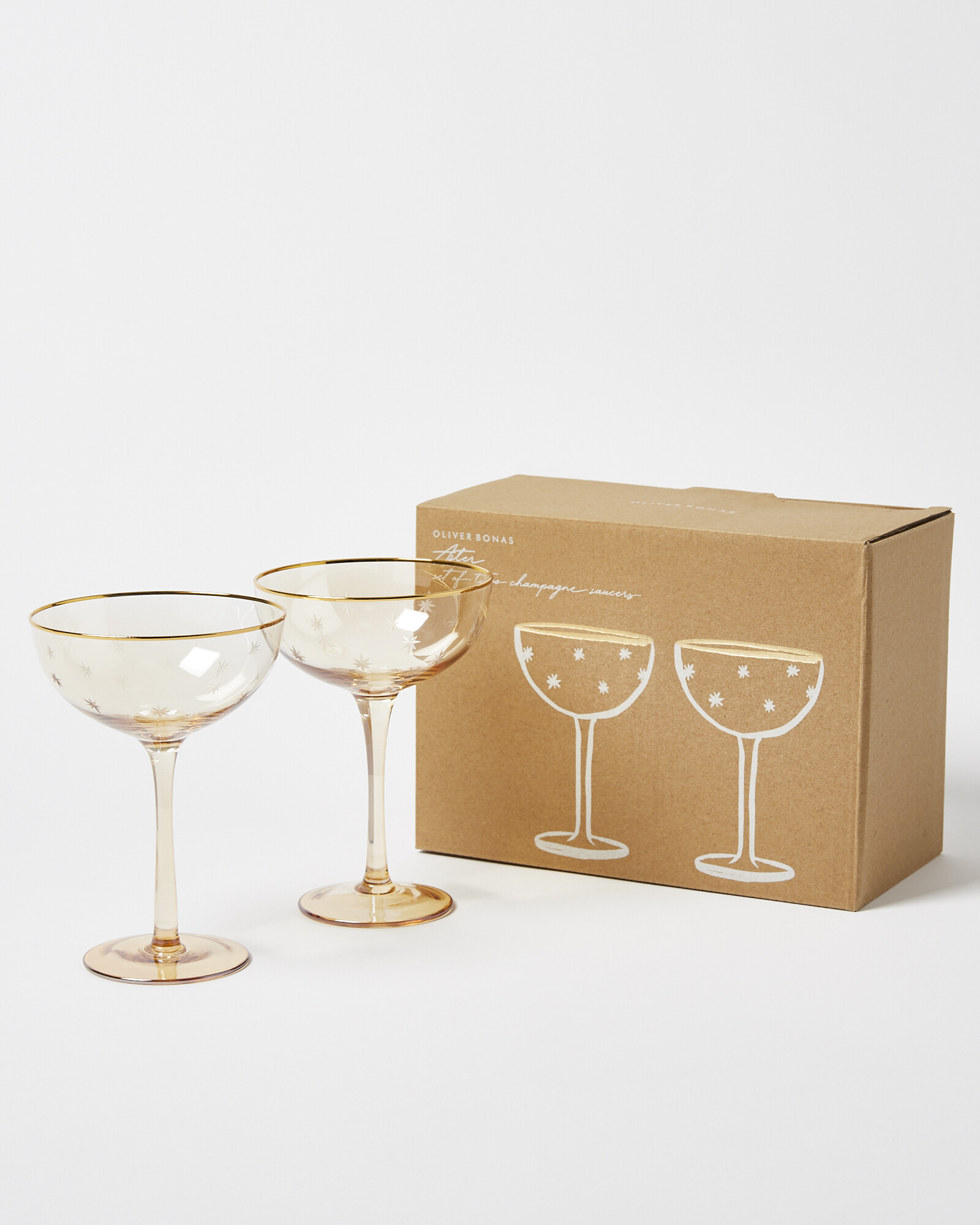 Aster Etched Star Champagne Saucers Set of Two | Oliver Bonas | Oliver Bonas (Global)