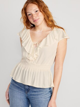 Waist-Defined Sleeveless Ruffle-Trim Top for Women | Old Navy (US)