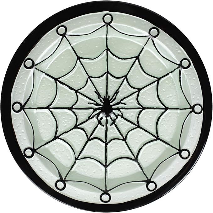 Transpac Black and Green Glass Spider Web Decorative Serving Platter | Amazon (US)