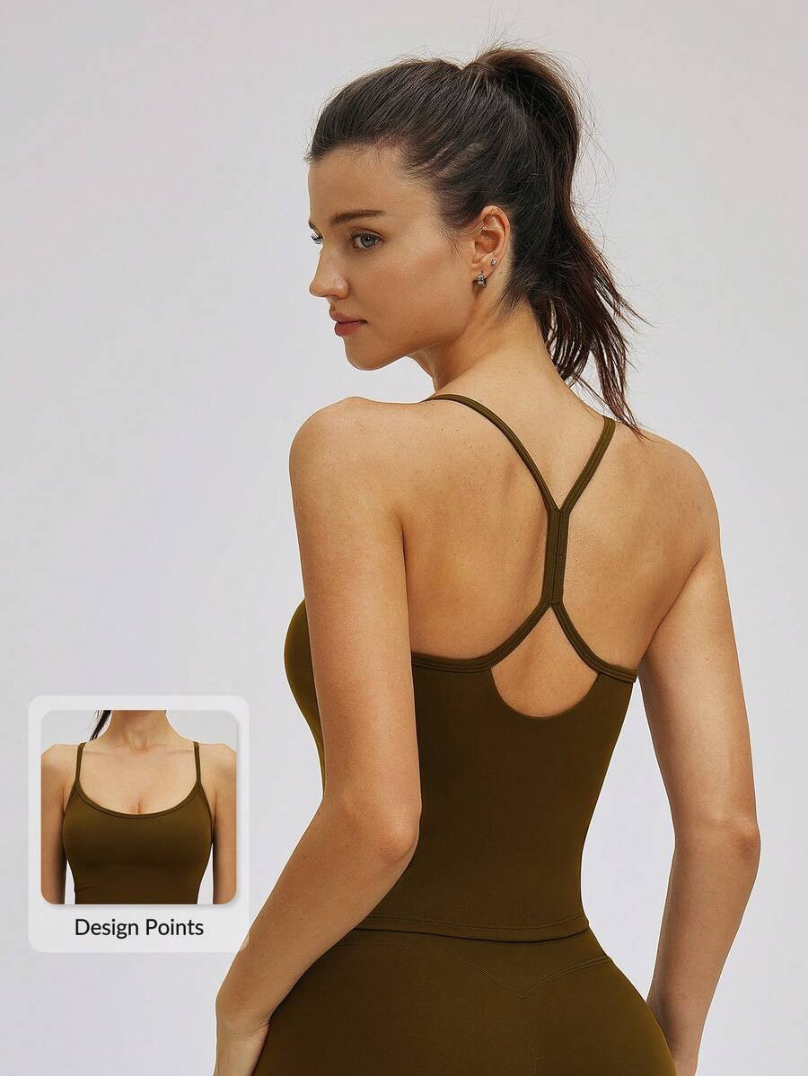 MASKERT Camiseta de tirantes finos deportiva para mujer, camiseta elástica para yoga y pilates, camiseta para aeróbicos, baile, fitness, correr y senderismo | SHEIN