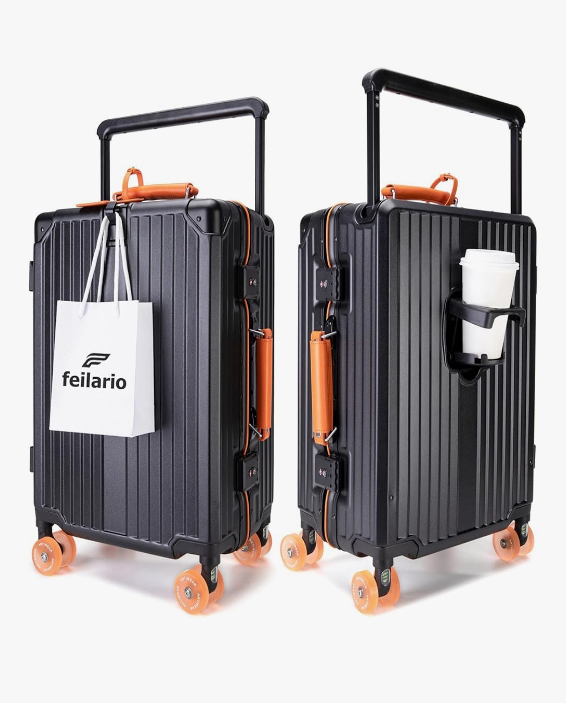 Traveling soon for the holidays? Check out feilario 24" Aluminum Frame Wide Handle Hard Shell Carry On Suitcase - Vivid Colors Double Spinner Wheels Airline Approved Rolling Luggage with TSA Lock & Cup Holder (Black, 24in) #HolidayTravel#LTKGiftGuide #LTKHoliday

#LTKSeasonal