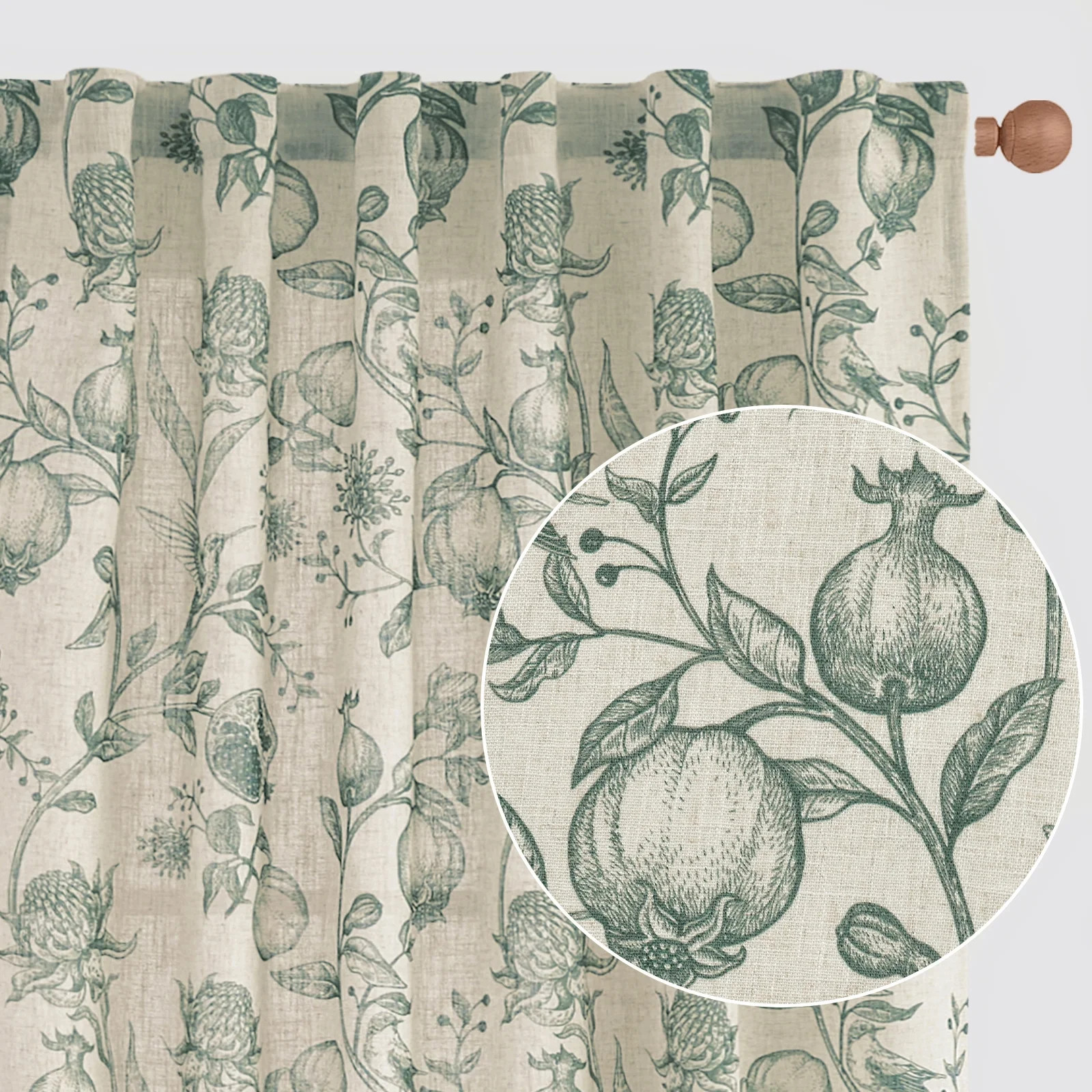 Curtainking Rustic Look Linen Curtains French Country Dark Green Floral Farmhouse Rod Pocket Curt... | Walmart (US)