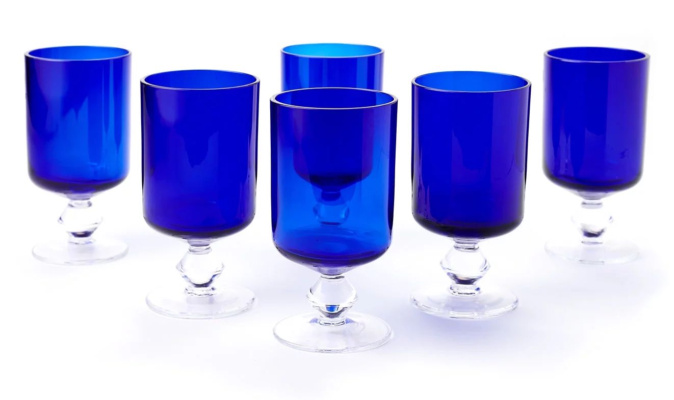 Blue Rose Polish Pottery Cobalt Hurricane Wine Glass - Set of 6 | Walmart (US)