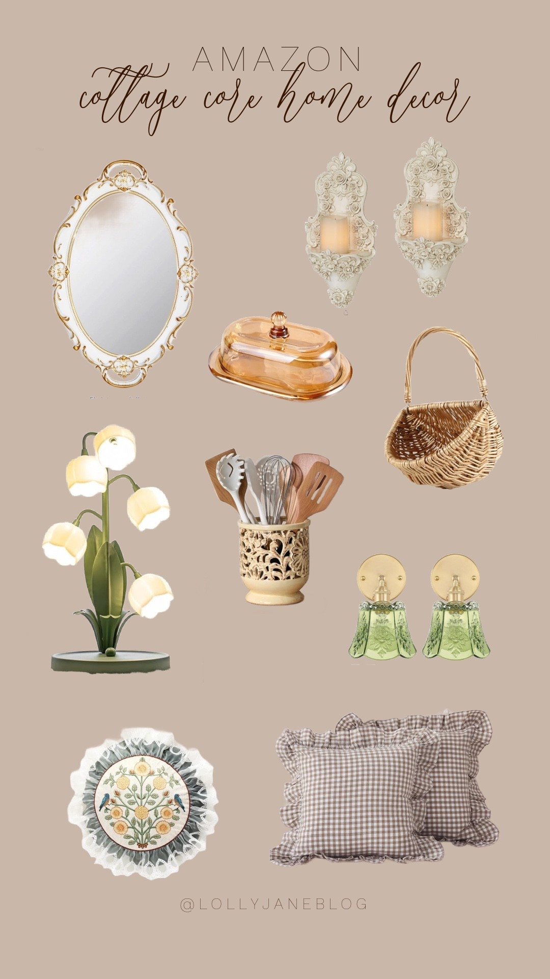 Bringing a little cottagecore charm home 🕊️🌿
If cozy corners, soft florals, and vintage-inspired details make your heart flutter, these finds are for you. A uniquely shaped mirror and floral lights add a touch of magic to any room, while gingham and cottagecore-style throw pillows make everything feel warm and lived-in. The daisy butter dish, wall candle holder, and hanging basket bring those sweet, rustic touches that feel straight out of a storybook. And don’t even get us started on the adorable utensil holder—it’s practical and pretty. Just the kind of details that make a house feel like home.

#CottagecoreDecor #HomeAesthetic #LTKHome #WhimsicalLiving #VintageVibes #CozySpaces #AmazonFinds #CottageStyle

#LTKStyleTip #LTKSeasonal #LTKHome