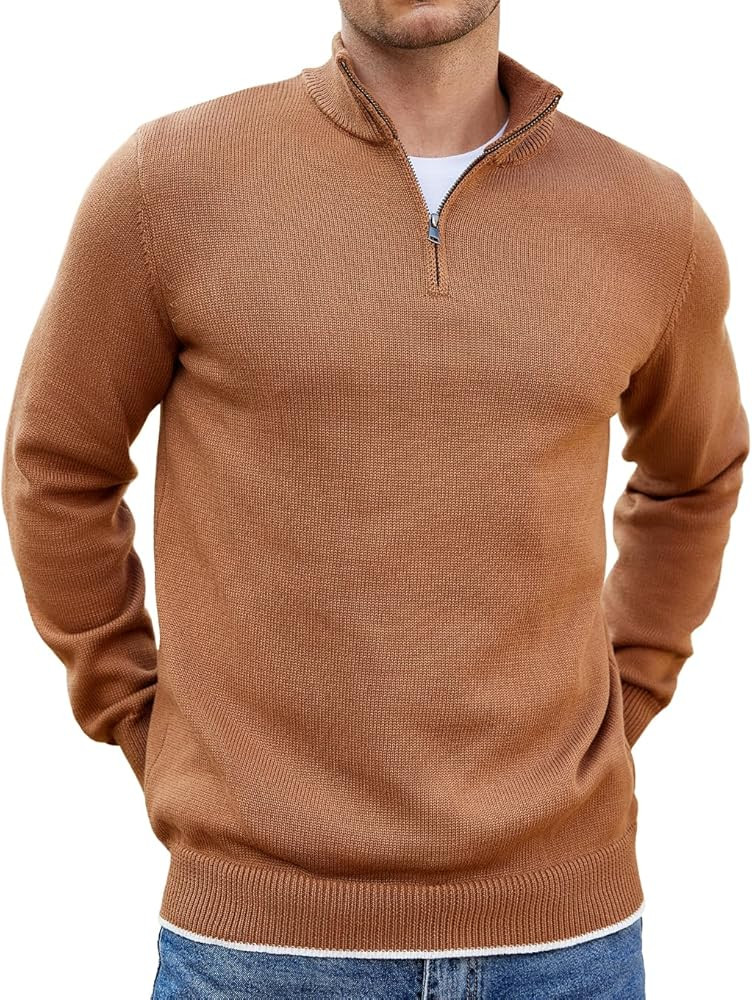 COOFANDY Men's Quarter Zip Up Pullover Slim Fit Lightweight Mock Neck Long Sleeve Sweaters | Amazon (US)