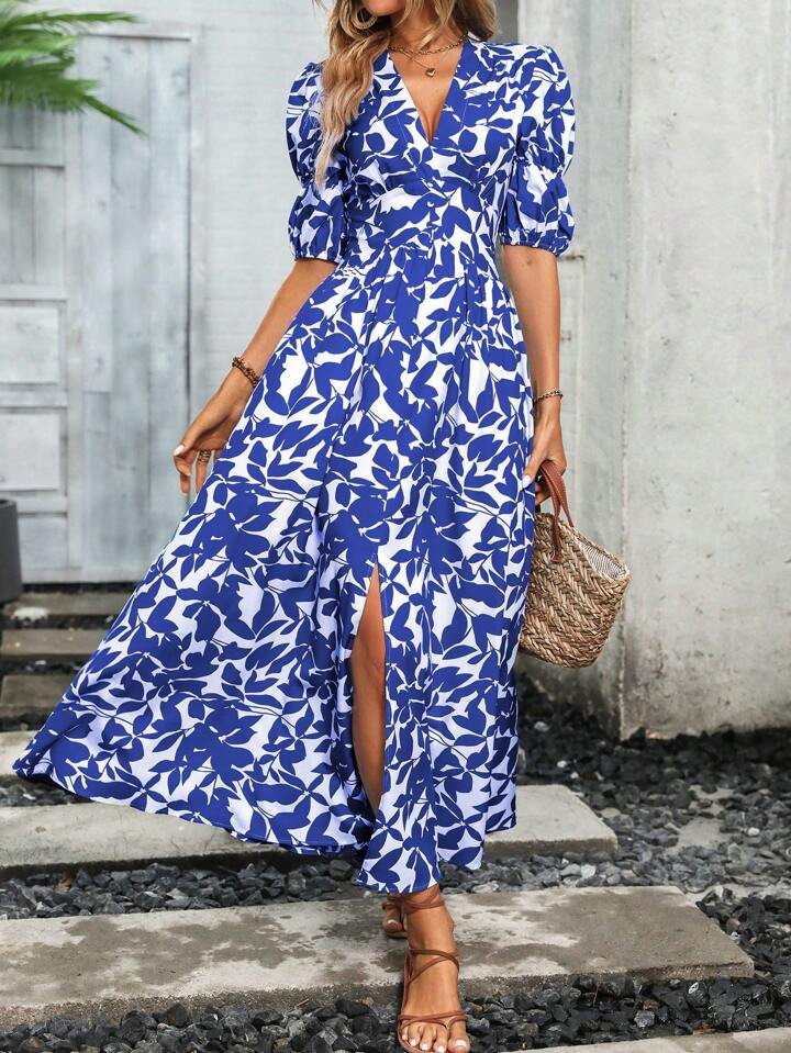 SHEIN VCAY Allover Print Puff Sleeve Dress | SHEIN