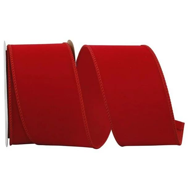 The Ribbon Roll - T92270W-065-40F, Velvet Value Fabric Backed Wired Edge Ribbon, Red, 2-1/2 Inch,... | Walmart (US)