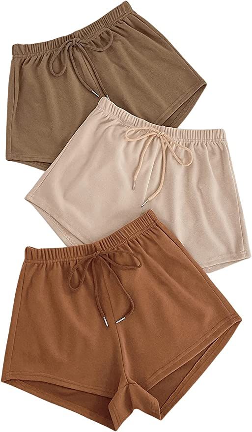 MakeMeChic Women's 3pack Elastic Waist Knot Front Lounge Track Shorts | Amazon (US)