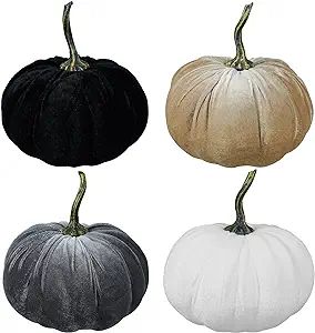 4 Set Faux Large Fall Decorative Gray Black White Taupe Pumpkins Velvet Foam Pumpkins Fabric Pump... | Amazon (US)