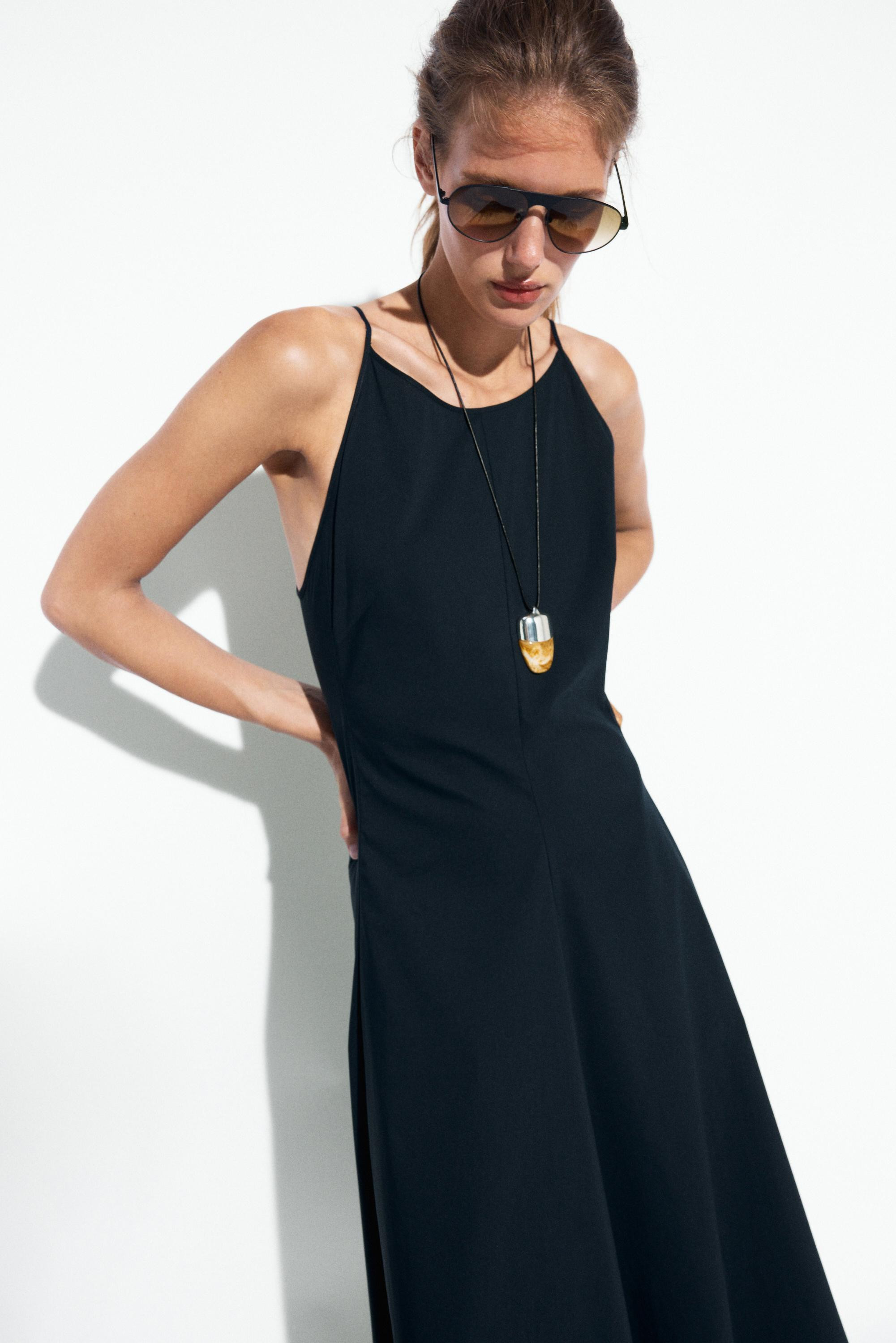 Poplin dress with thin straps | Massimo Dutti US
