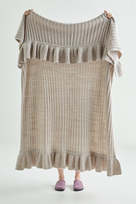 Cindy Wool Knit Ruffled Throw Blanket | Anthropologie (US)