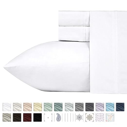 400-Thread-Count 100% Cotton Sheet Pure White Queen-Sheets Set, 4-Piece Long-staple Combed Cotton... | Amazon (US)