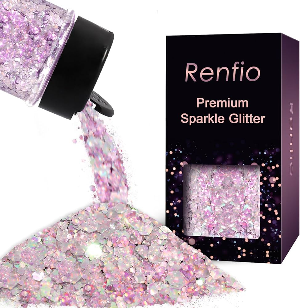 Renfio Holographic Chunky Glitter,1.76oz/50g Silver Iridescent Resin Glitter,Chameleon Fine Powde... | Amazon (US)