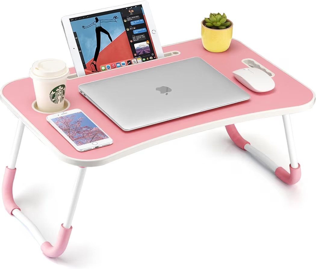 Foldable Laptop Table, Portable Lap Desk Bed Table Tray, Laptop Stand with Cup Holder & Tablet Sl... | Amazon (US)