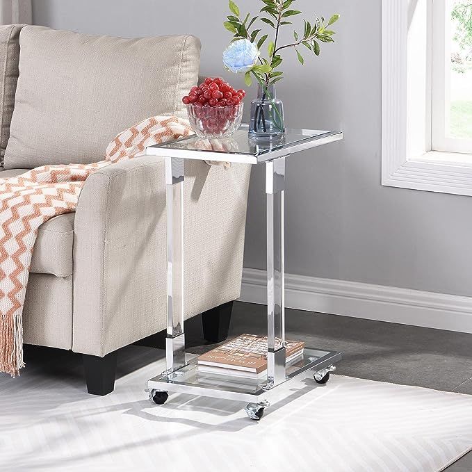 C-Shaped End Table, Mobile Side Table with Tempered Glass Shelves, Acrylic Frame, Metal Base for ... | Amazon (US)