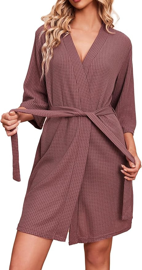 Ekouaer Robes for Women Waffle Knit Bathrobe Soft Lightweight Knee Length Loungewear S-XXL | Amazon (US)