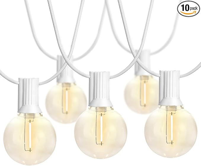SUNTHIN Outdoor White String Lights, 27FT White Patio Lights with 14 G40 Shatterproof LED Bulbs(1... | Amazon (US)