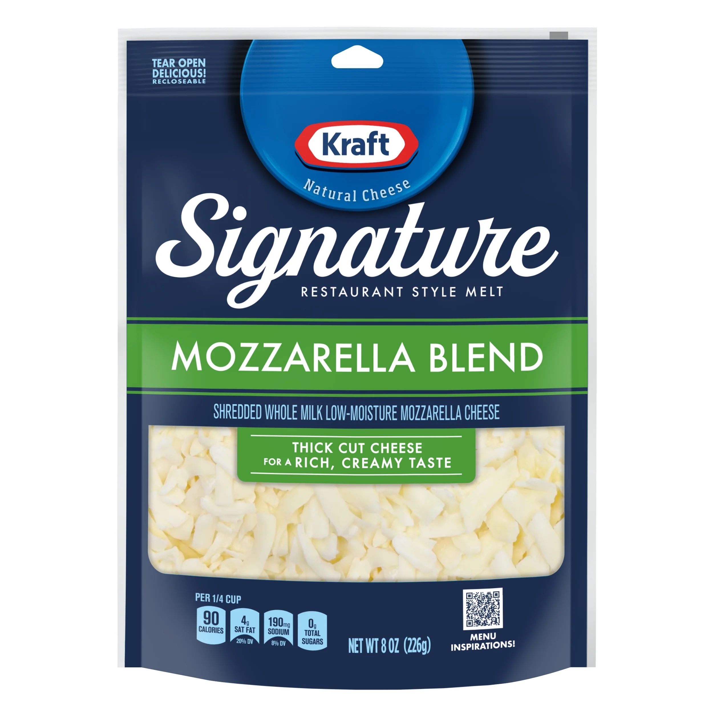 Kraft Signature Thick Shreds Mozzarella Blend Cheese 8 oz | Walmart (US)