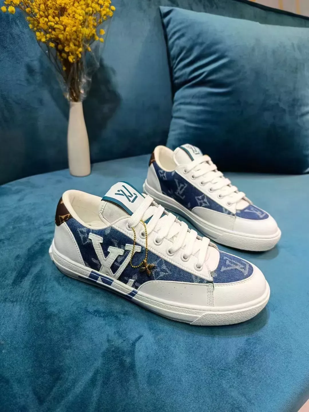 Louis Vuitton Women's White Leather Sneakers With Monogram Print