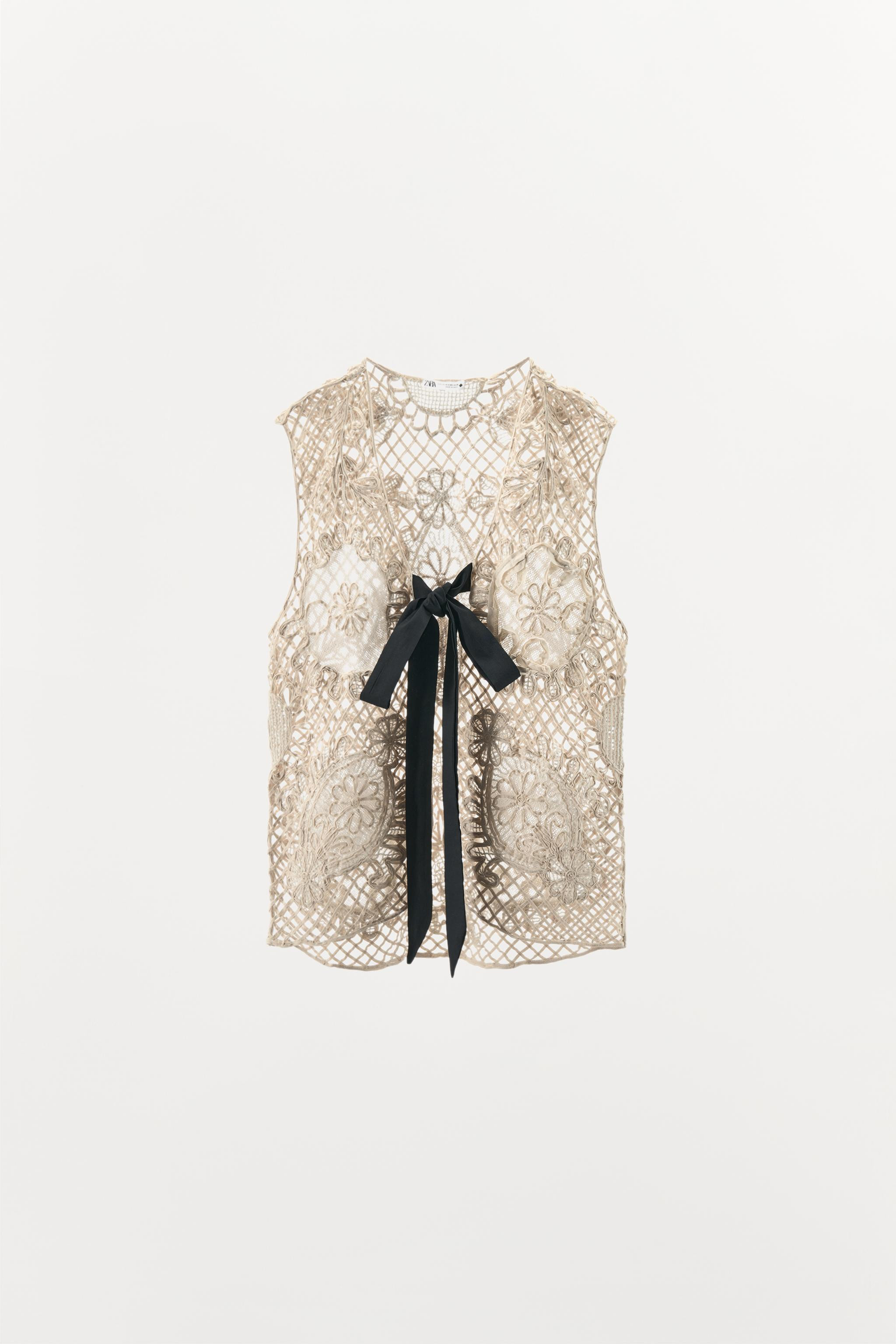 CONTRAST EMBROIDERY NET VEST | Zara US