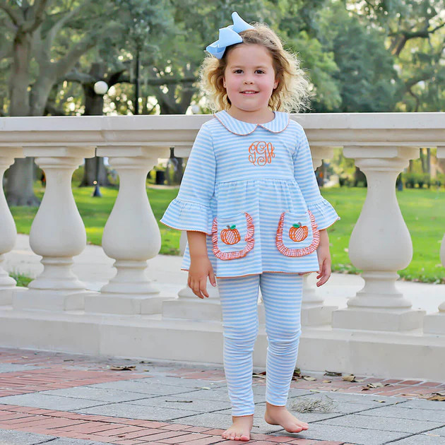 Pumpkin Light Blue Caroline Legging Set | Classic Whimsy