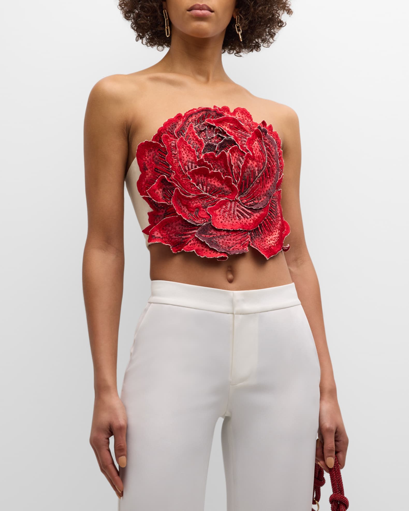 Randie Crystal Floral Applique Crop Top | Neiman Marcus