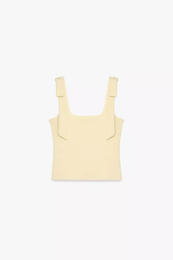 STRETCH TOP WITH BOWS Light yellow Black Oyster-white | Zara US